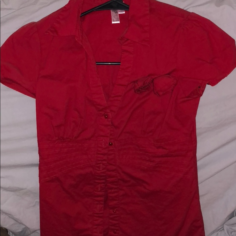 Red button down with rose detail!